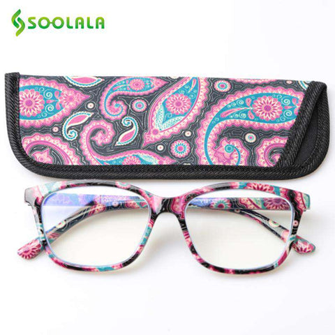 SOOLALA Printed Anti Blue Light Blocking Filter Glasses Women Eye Protection Computer Glasses Optical Frame Prescription