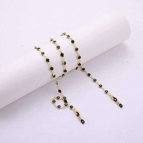 Teamer 78cm Black Crystal Beads Glasses Chains Gold Fashion Women Men Eyewear Accessories Sunglasses Lanyard Strap Cord
