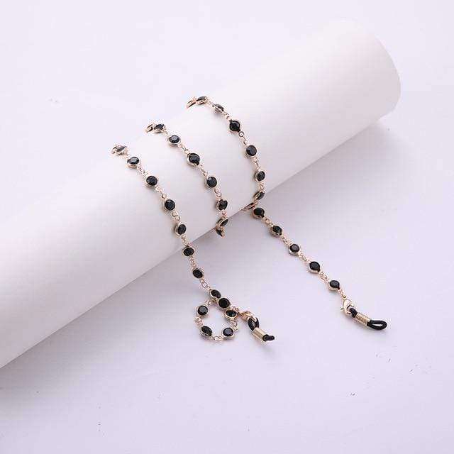 Teamer 78cm Black Crystal Beads Glasses Chains Gold Fashion Women Men Eyewear Accessories Sunglasses Lanyard Strap Cord
