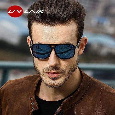 UVLAIK Polarized Sunglasses Men Oversized Square Mirror Driving Sun Glasses Brand Designer Retro Driver Sunglass UV400 Goggles