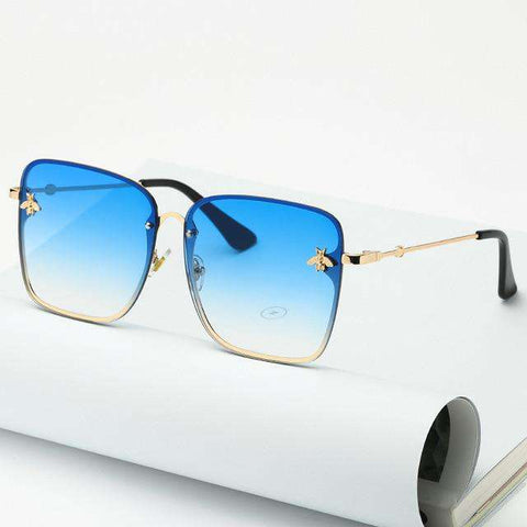 2019 New Fashion Lady Oversize Rimless Square Bee Sunglasses Women Men Small Bee Glasses Gradient Sun Glasses Female UV400