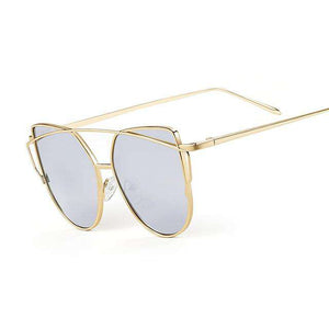 JZU Cat eye Brand Sunglasses Women Designer Mirror Flat Rose Gold Vintage Metal Reflective sunglasses women female Oculos Gafas