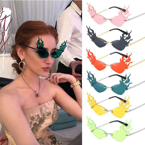 Fashion Fire Wave Flame Sunglasses Women Men Rimless Sun Glasses Eyewear Luxury Trending Wide Side Party Sunglasses Streetwear