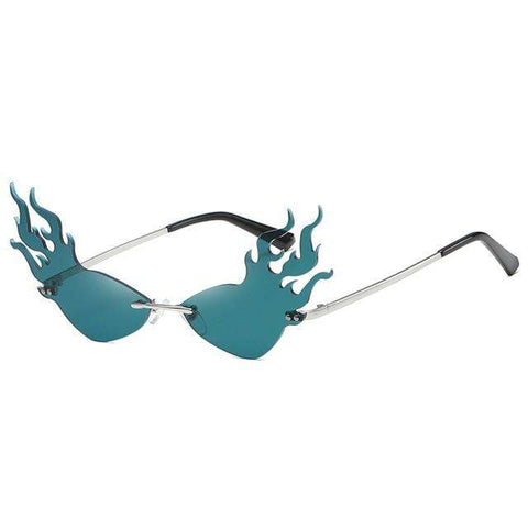 Fashion Fire Wave Flame Sunglasses Women Men Rimless Sun Glasses Eyewear Luxury Trending Wide Side Party Sunglasses Streetwear