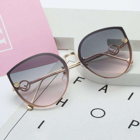 CURTAIN Luxury Lady Cat Eye Sunglasses Women Brand Designer Mirror Rimless Vintage Black Gradient Sun Glasses For Female UV400