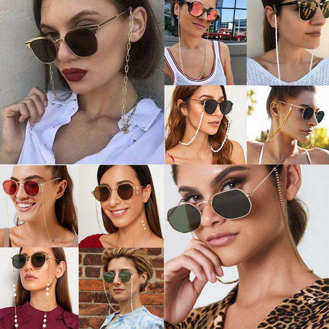 MLING 20 Style Vintage Metal Sunglasses Cords Casual Pearl Beaded Geometric Glasses Chain for Men Women