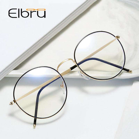 Elbru Vintage Retro Round Metal Spectacles Frame Women Men Anti Blue Light Ray Blocking Eye Glasses Frames Clear Lens Eyewear