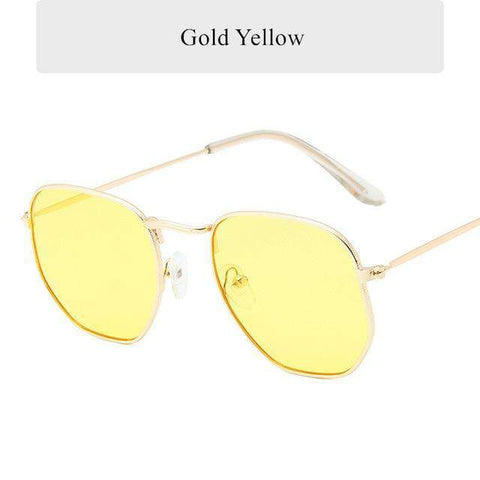 Oulylan Fashion Sunglasses Women Brand Designer Small Polygon Clear Lens Men Vintage Sun Glasses Hexagon Metal Frame