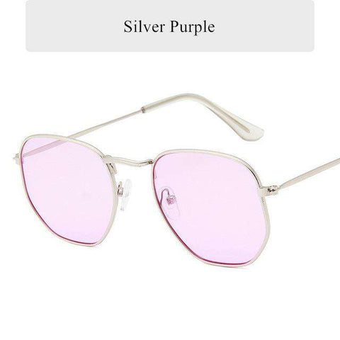 Oulylan Fashion Sunglasses Women Brand Designer Small Polygon Clear Lens Men Vintage Sun Glasses Hexagon Metal Frame