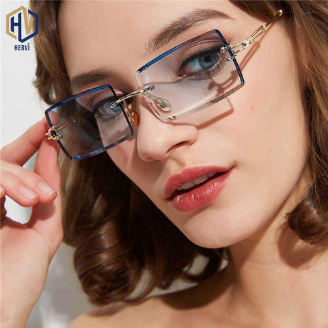 Luxury Brand Rectangle Ladies Sunglasses Women 2019 Rimless Square Polarized Sun Glasses For Ladies Zonnebril Dames Vrouwen Bril