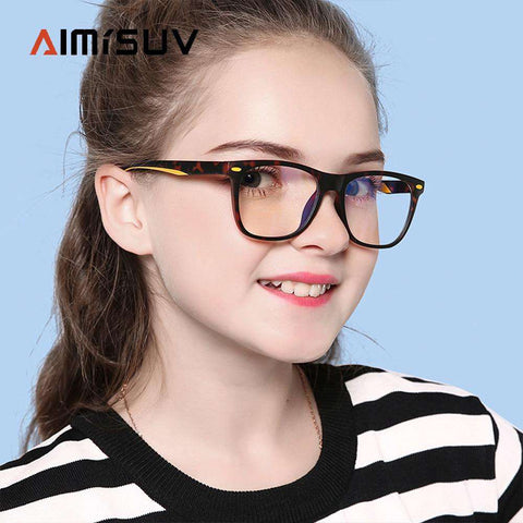 AIMISUV Square Glasses Kids Frame Anti Blue Light Blocking Boy Girl Reflective Clear Lenses UV400 Computer Children Eyeglasse