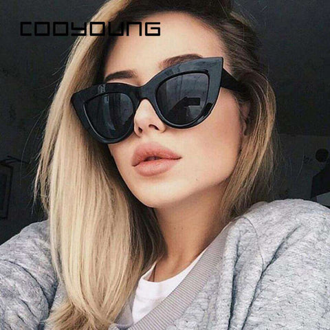 COOYOUNG Vintage Sunglasses Women Cat eye Sunglass Retro Brand Designer Sun glasses Female Pink Mirror Eyewear