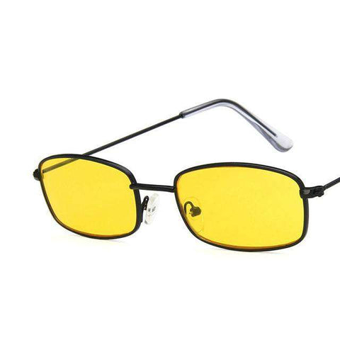 HAPTRON Small Rectangle Sunglasses Men Women Retro Metal Frame Yellow Red Vintage Tiny Female Sun Glasses UV400