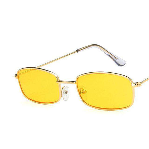 HAPTRON Small Rectangle Sunglasses Men Women Retro Metal Frame Yellow Red Vintage Tiny Female Sun Glasses UV400