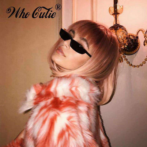 WHO CUTIE 90S Sunglasses Women Vintage Fashion Small Rectangular Frame Black Red Cat Eye Sun Glasses Retro Skinny Shades OM497B